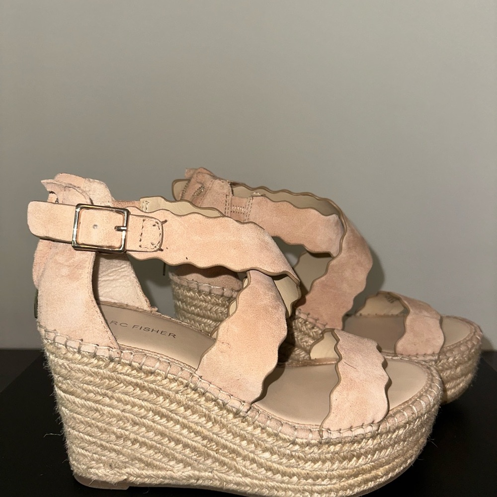 Marc Fisher Pink Wedge Espadrilles with Braided Straps